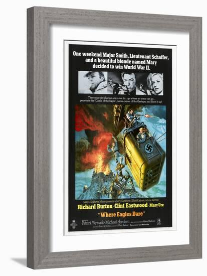 Where Eagles Dare, US poster, Richard Burton, Clint Eastwood, Mary Ure, 1968-null-Framed Art Print