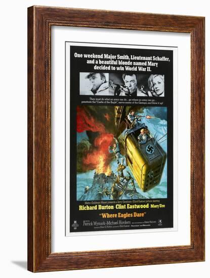 Where Eagles Dare, US poster, Richard Burton, Clint Eastwood, Mary Ure, 1968-null-Framed Art Print