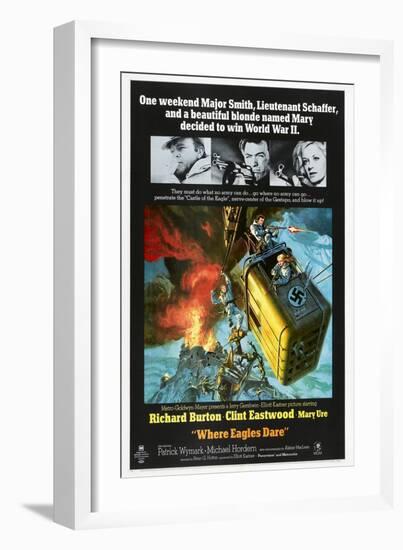 Where Eagles Dare, US poster, Richard Burton, Clint Eastwood, Mary Ure, 1968-null-Framed Art Print