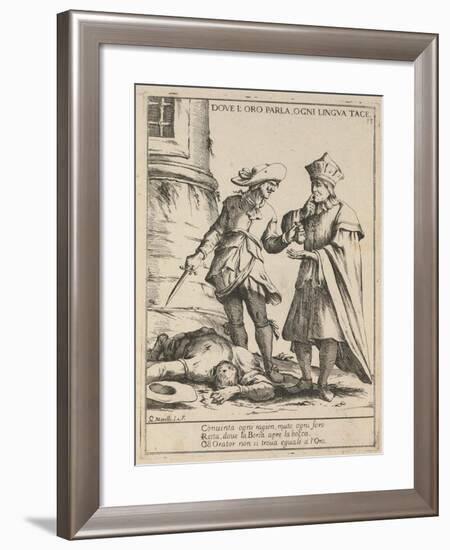 Where Gold Speaks, Every Tongue Is Silent. (Dove L'Oro Parla, Ogni Lingua Tac), 1678-Giuseppe Maria Mitelli-Framed Giclee Print