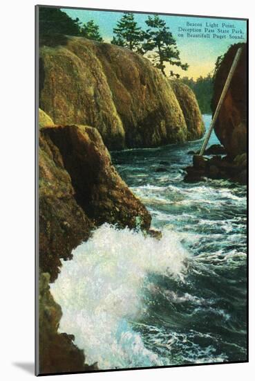 Whidbey Island, Wa - Deception Pass State Park View of Beacon Light Point on Puget Sound, c.1928-Lantern Press-Mounted Art Print