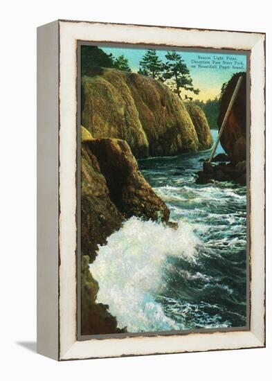 Whidbey Island, Wa - Deception Pass State Park View of Beacon Light Point on Puget Sound, c.1928-Lantern Press-Framed Stretched Canvas