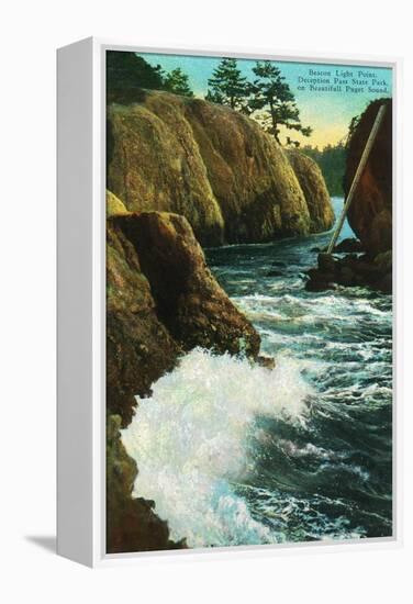 Whidbey Island, Wa - Deception Pass State Park View of Beacon Light Point on Puget Sound, c.1928-Lantern Press-Framed Stretched Canvas