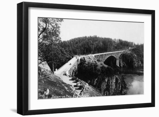 Whidbey Island, Washington - Aerial View of Deception Pass Bridge-Lantern Press-Framed Art Print