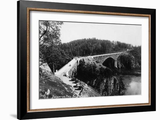 Whidbey Island, Washington - Aerial View of Deception Pass Bridge-Lantern Press-Framed Art Print