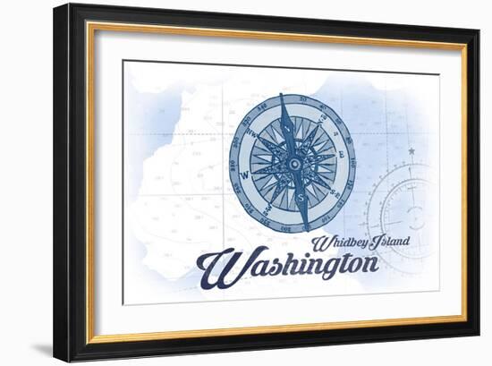 Whidbey Island, Washington - Compass - Blue - Coastal Icon-Lantern Press-Framed Art Print