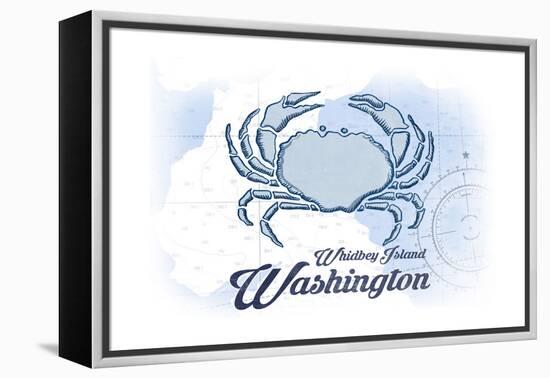 Whidbey Island, Washington - Crab - Blue - Coastal Icon-Lantern Press-Framed Stretched Canvas