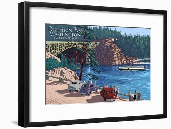 Whidbey Island, Washington - Deception Pass Bridge-Lantern Press-Framed Art Print