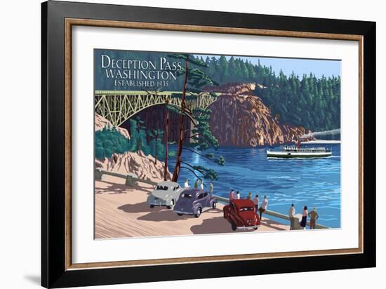 Whidbey Island, Washington - Deception Pass Bridge-Lantern Press-Framed Art Print