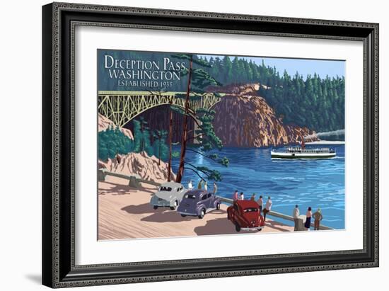 Whidbey Island, Washington - Deception Pass Bridge-Lantern Press-Framed Art Print