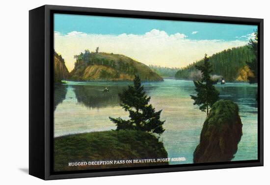 Whidbey Island, Washington - Deception Pass View from Puget Sound, c.1928-Lantern Press-Framed Stretched Canvas