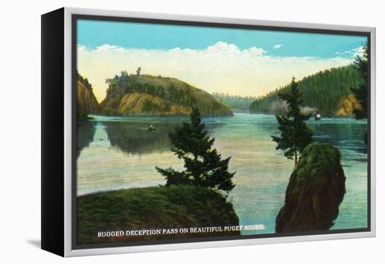 Whidbey Island, Washington - Deception Pass View from Puget Sound, c.1928-Lantern Press-Framed Stretched Canvas