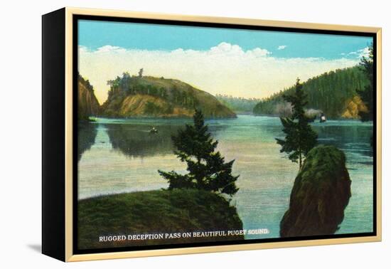 Whidbey Island, Washington - Deception Pass View from Puget Sound, c.1928-Lantern Press-Framed Stretched Canvas