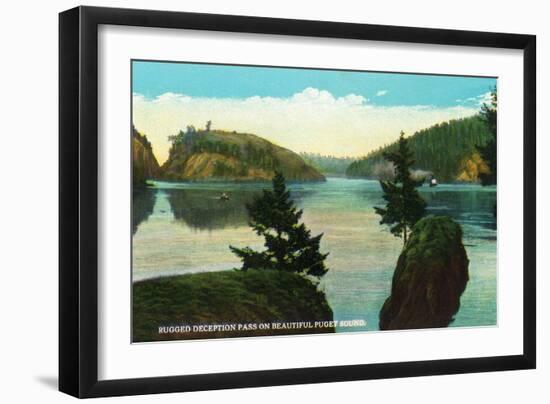 Whidbey Island, Washington - Deception Pass View from Puget Sound, c.1928-Lantern Press-Framed Art Print