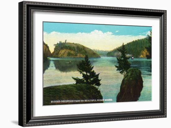 Whidbey Island, Washington - Deception Pass View from Puget Sound, c.1928-Lantern Press-Framed Art Print