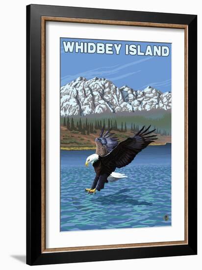 Whidbey Island, Washington - Eagle Fishing-Lantern Press-Framed Art Print