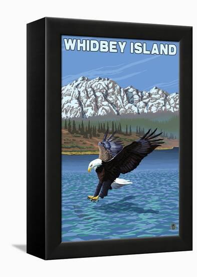 Whidbey Island, Washington - Eagle Fishing-Lantern Press-Framed Stretched Canvas