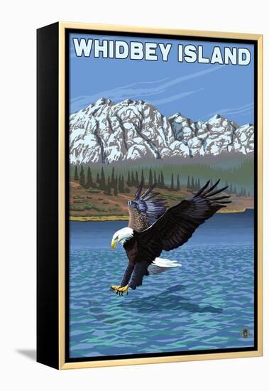 Whidbey Island, Washington - Eagle Fishing-Lantern Press-Framed Stretched Canvas