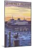 Whidbey Island, Washington - Ferry Sunset and Gull-Lantern Press-Mounted Art Print