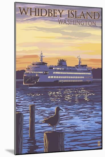 Whidbey Island, Washington - Ferry Sunset and Gull-Lantern Press-Mounted Art Print