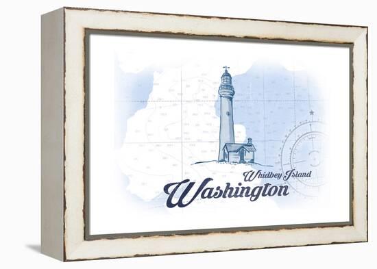 Whidbey Island, Washington - Lighthouse - Blue - Coastal Icon-Lantern Press-Framed Stretched Canvas
