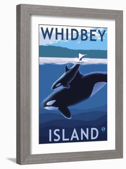 Whidbey Island, Washington - Orca and Calf-Lantern Press-Framed Art Print