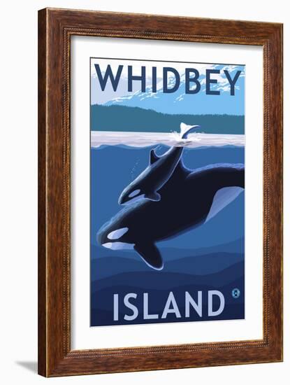 Whidbey Island, Washington - Orca and Calf-Lantern Press-Framed Art Print