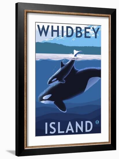 Whidbey Island, Washington - Orca and Calf-Lantern Press-Framed Art Print