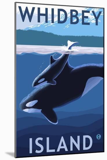 Whidbey Island, Washington - Orca and Calf-Lantern Press-Mounted Art Print