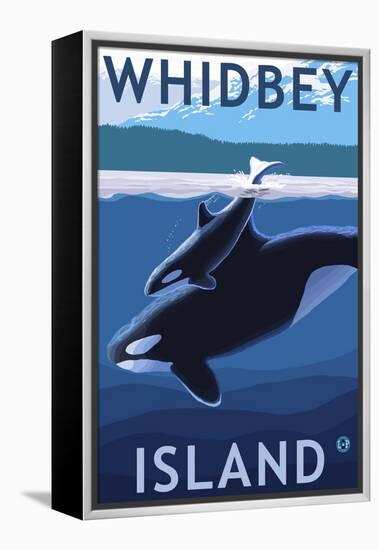 Whidbey Island, Washington - Orca and Calf-Lantern Press-Framed Stretched Canvas