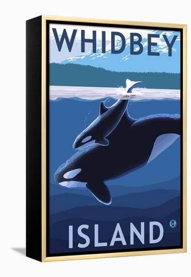 Whidbey Island, Washington - Orca and Calf-Lantern Press-Framed Stretched Canvas