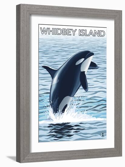 Whidbey Island, Washington - Orca Jumping-Lantern Press-Framed Art Print