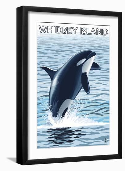 Whidbey Island, Washington - Orca Jumping-Lantern Press-Framed Art Print