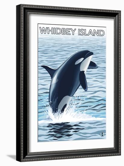 Whidbey Island, Washington - Orca Jumping-Lantern Press-Framed Art Print