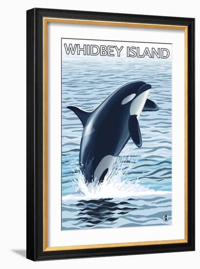 Whidbey Island, Washington - Orca Jumping-Lantern Press-Framed Art Print