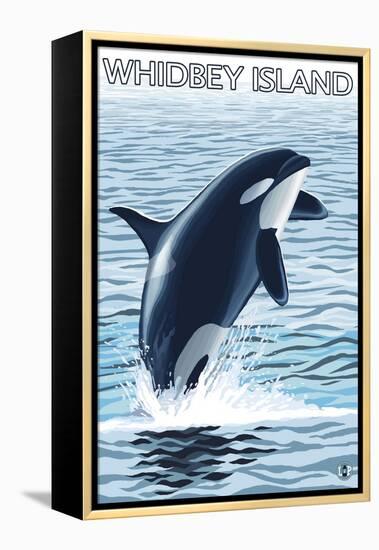 Whidbey Island, Washington - Orca Jumping-Lantern Press-Framed Stretched Canvas