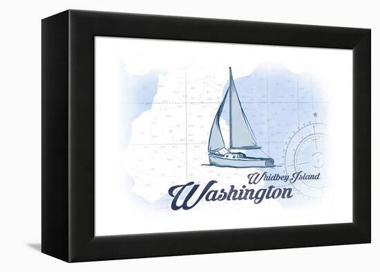 Whidbey Island, Washington - Sailboat - Blue - Coastal Icon-Lantern Press-Framed Stretched Canvas