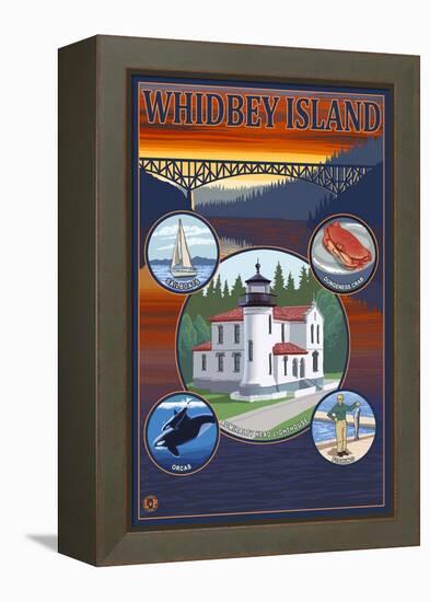 Whidbey Island, Washington - Scenic Travel Poster-Lantern Press-Framed Stretched Canvas