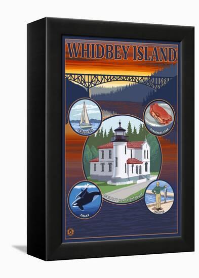 Whidbey Island, Washington - Scenic Travel Poster-Lantern Press-Framed Stretched Canvas