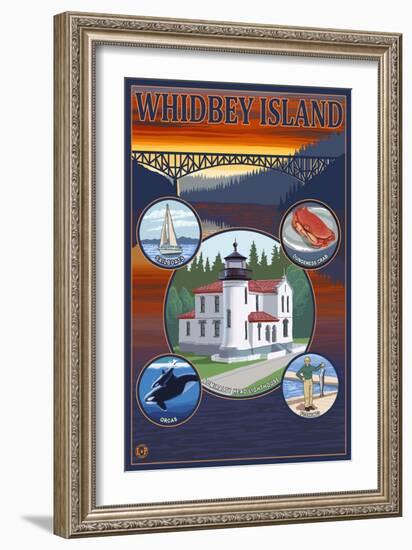 Whidbey Island, Washington - Scenic Travel Poster-Lantern Press-Framed Art Print