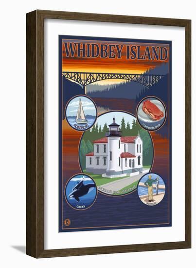Whidbey Island, Washington - Scenic Travel Poster-Lantern Press-Framed Art Print