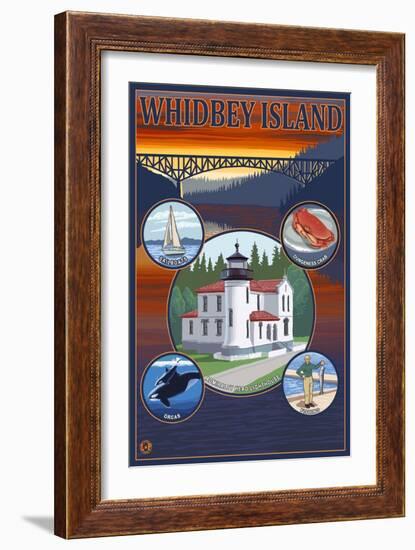 Whidbey Island, Washington - Scenic Travel Poster-Lantern Press-Framed Art Print