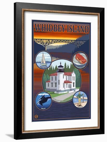 Whidbey Island, Washington - Scenic Travel Poster-Lantern Press-Framed Art Print