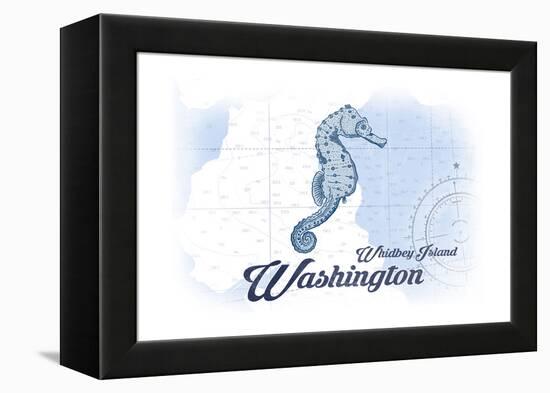 Whidbey Island, Washington - Seahorse - Blue - Coastal Icon-Lantern Press-Framed Stretched Canvas