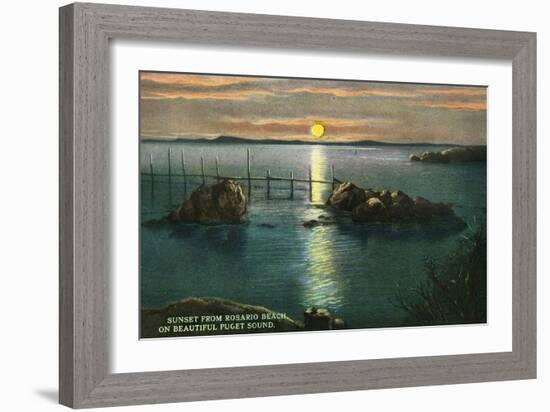 Whidbey Island, Washington - Sunset View on Puget Sound from Rosario Beach, c.1928-Lantern Press-Framed Art Print