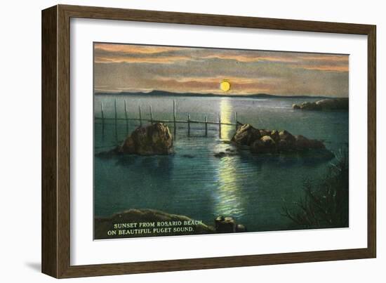 Whidbey Island, Washington - Sunset View on Puget Sound from Rosario Beach, c.1928-Lantern Press-Framed Art Print