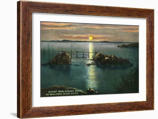 Whidbey Island, Washington - Sunset View on Puget Sound from Rosario Beach, c.1928-Lantern Press-Framed Art Print