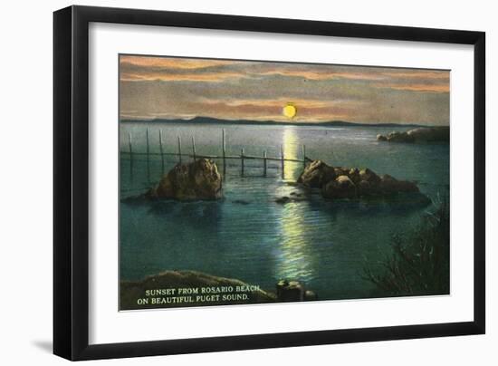 Whidbey Island, Washington - Sunset View on Puget Sound from Rosario Beach, c.1928-Lantern Press-Framed Art Print