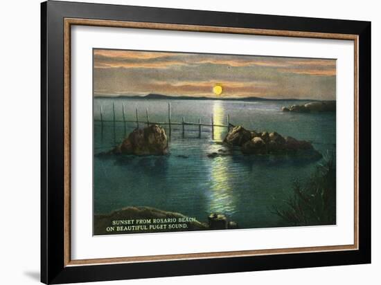 Whidbey Island, Washington - Sunset View on Puget Sound from Rosario Beach, c.1928-Lantern Press-Framed Art Print