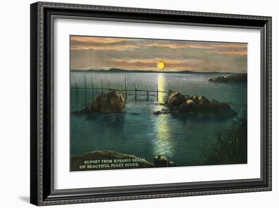 Whidbey Island, Washington - Sunset View on Puget Sound from Rosario Beach, c.1928-Lantern Press-Framed Art Print